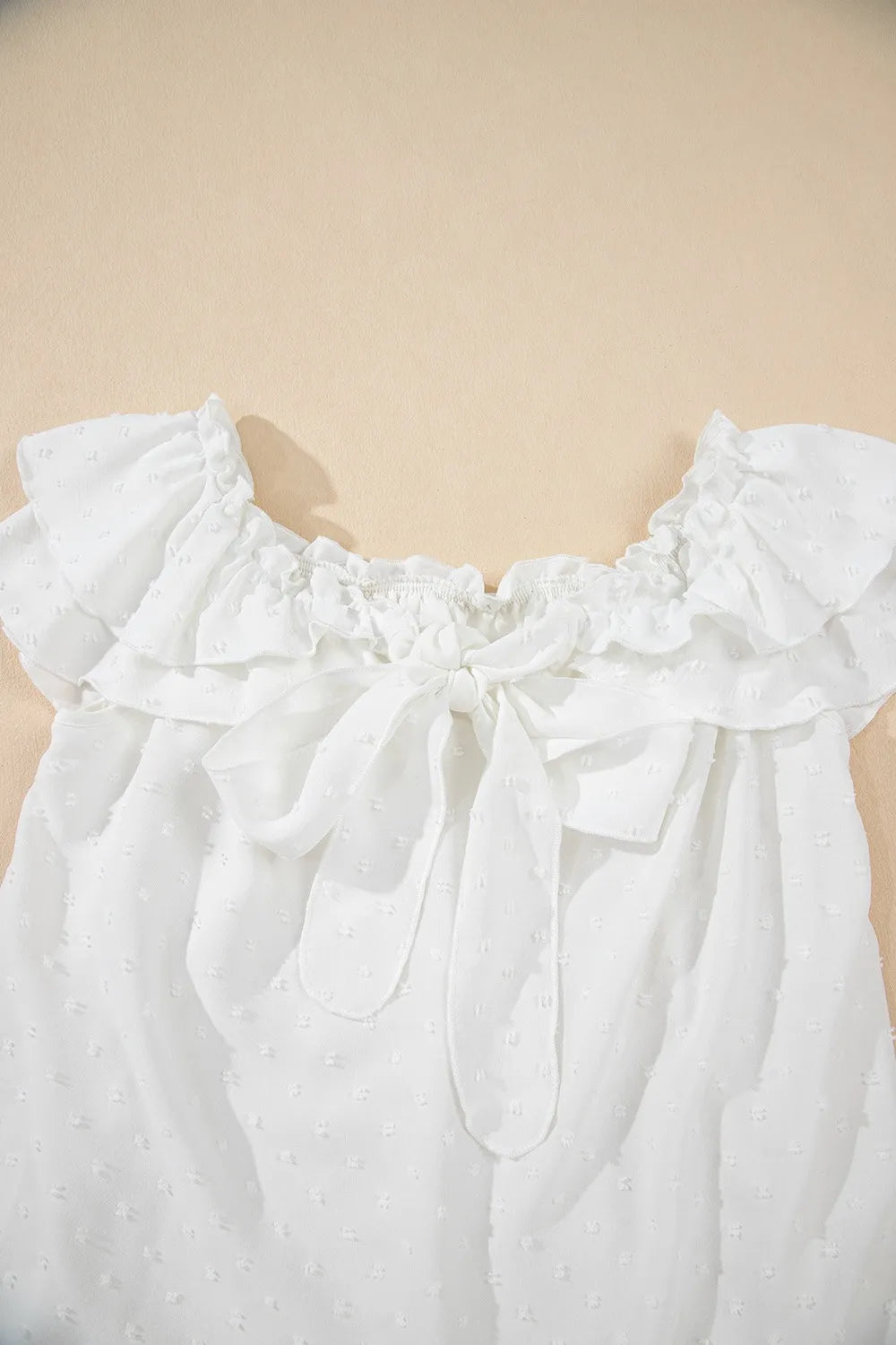 Off Shoulder Ruffle Knotted Detail Swiss Dot Blouse - Tigbul's Variety Fashion Shop