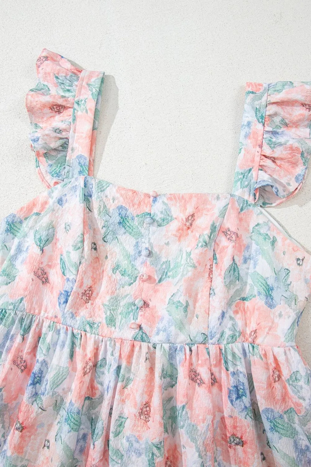 Pink Floral Colorblock Flutter Straps Flowy Dress - Tigbul's Variety Fashion Shop