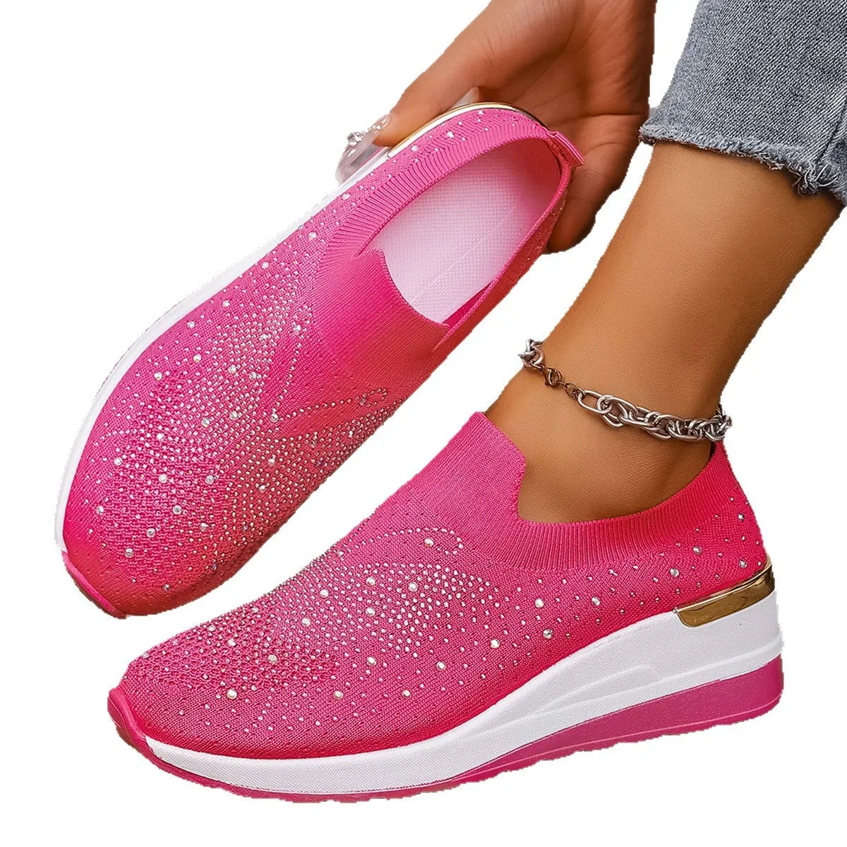 Rhinestone Wedge Sneakers - Tigbul's Variety Fashion Shop