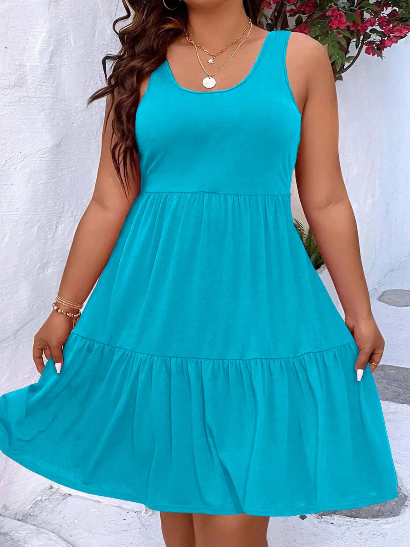 Plus Size Tiered Scoop Neck Tank Dress - Tigbul's Variety Fashion Shop