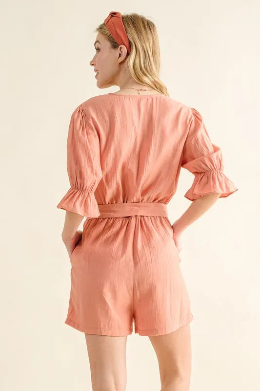 Flounce Sleeves Romper with Belt - Tigbul's Variety Fashion Shop