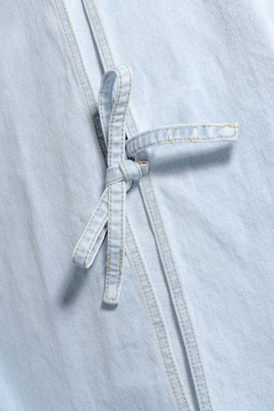 BACK TIE SLIT DENIM JACKET LIGHT WASH - Tigbul's Variety Fashion Shop