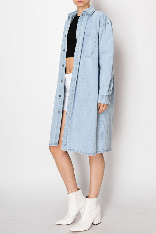 BACK TIE SLIT DENIM JACKET LIGHT WASH - Tigbul's Variety Fashion Shop
