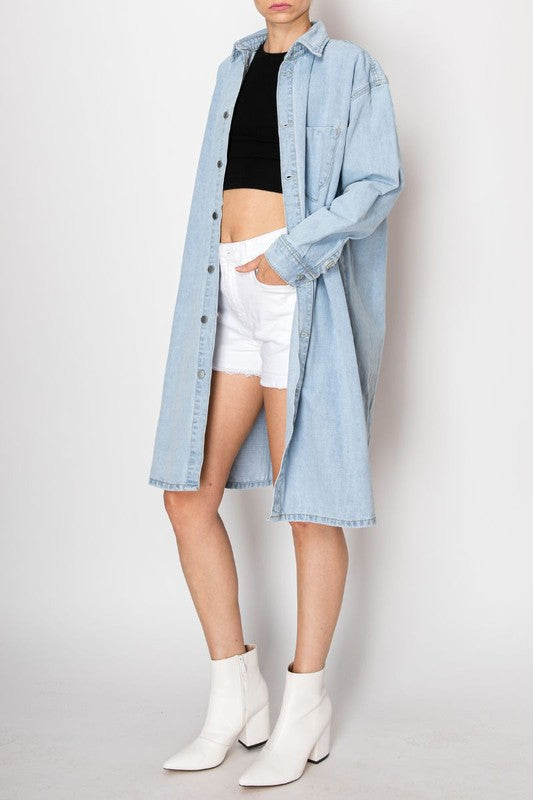 BACK TIE SLIT DENIM JACKET LIGHT WASH - Tigbul's Variety Fashion Shop