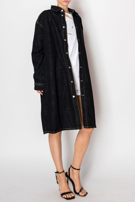BACK TIE SLIT DENIM JACKET DARK WASH - Tigbul's Variety Fashion Shop
