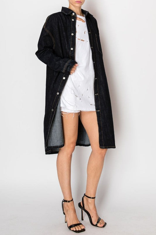 BACK TIE SLIT DENIM JACKET DARK WASH - Tigbul's Variety Fashion Shop