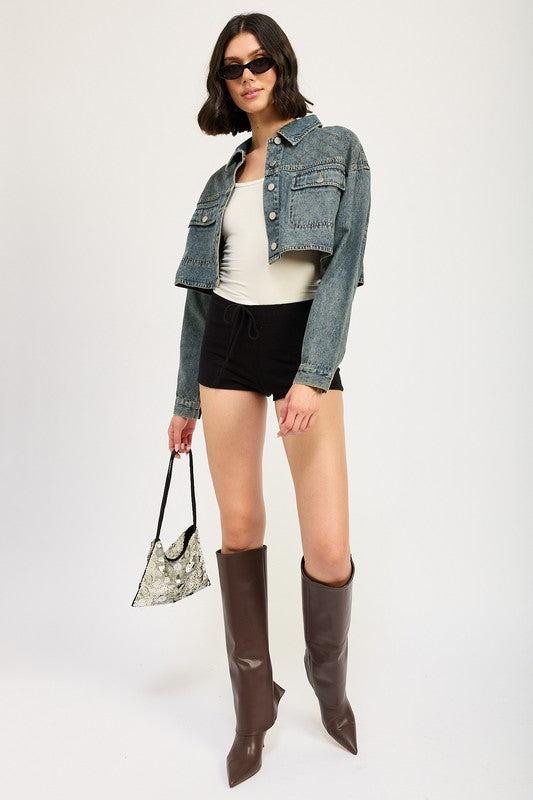 EMBROIDERED DENIM CROP JACKET - Tigbul's Variety Fashion Shop