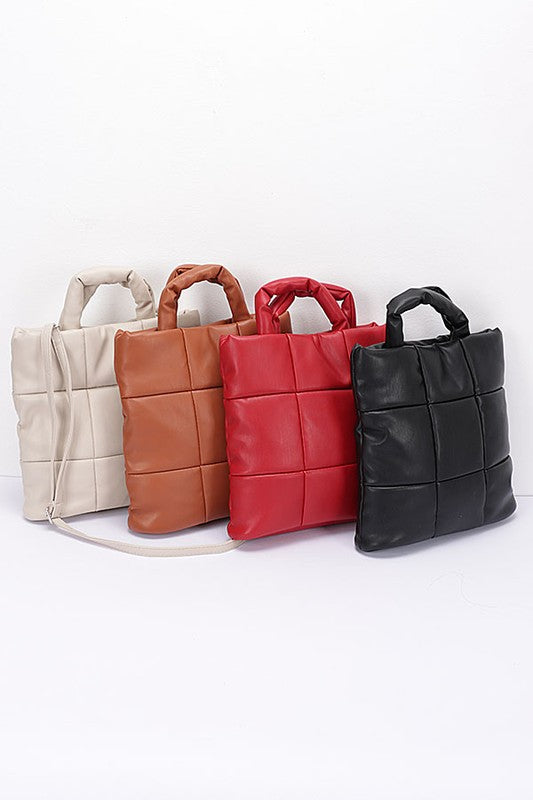 Quilted Soft Puffer Top Handle Swing Bag - Tigbul's Variety Fashion Shop