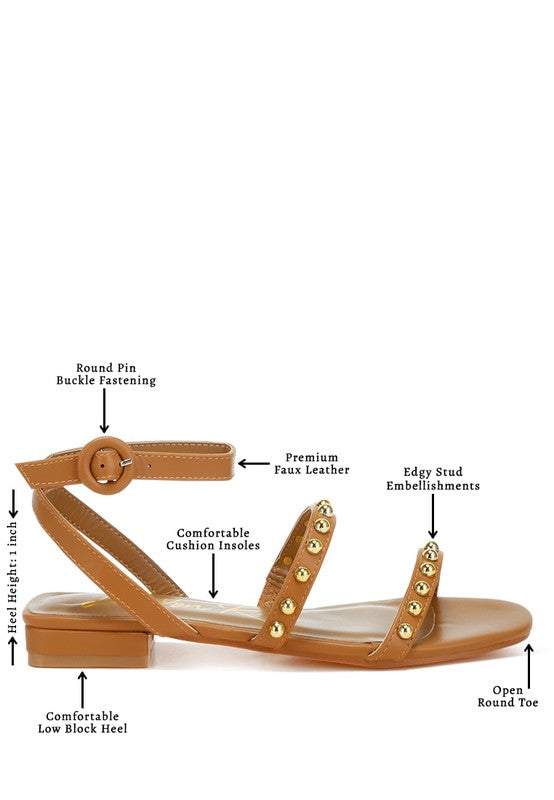 Flippity Studded Ankle Strap Flat Sandals - Tigbul's Variety Fashion Shop