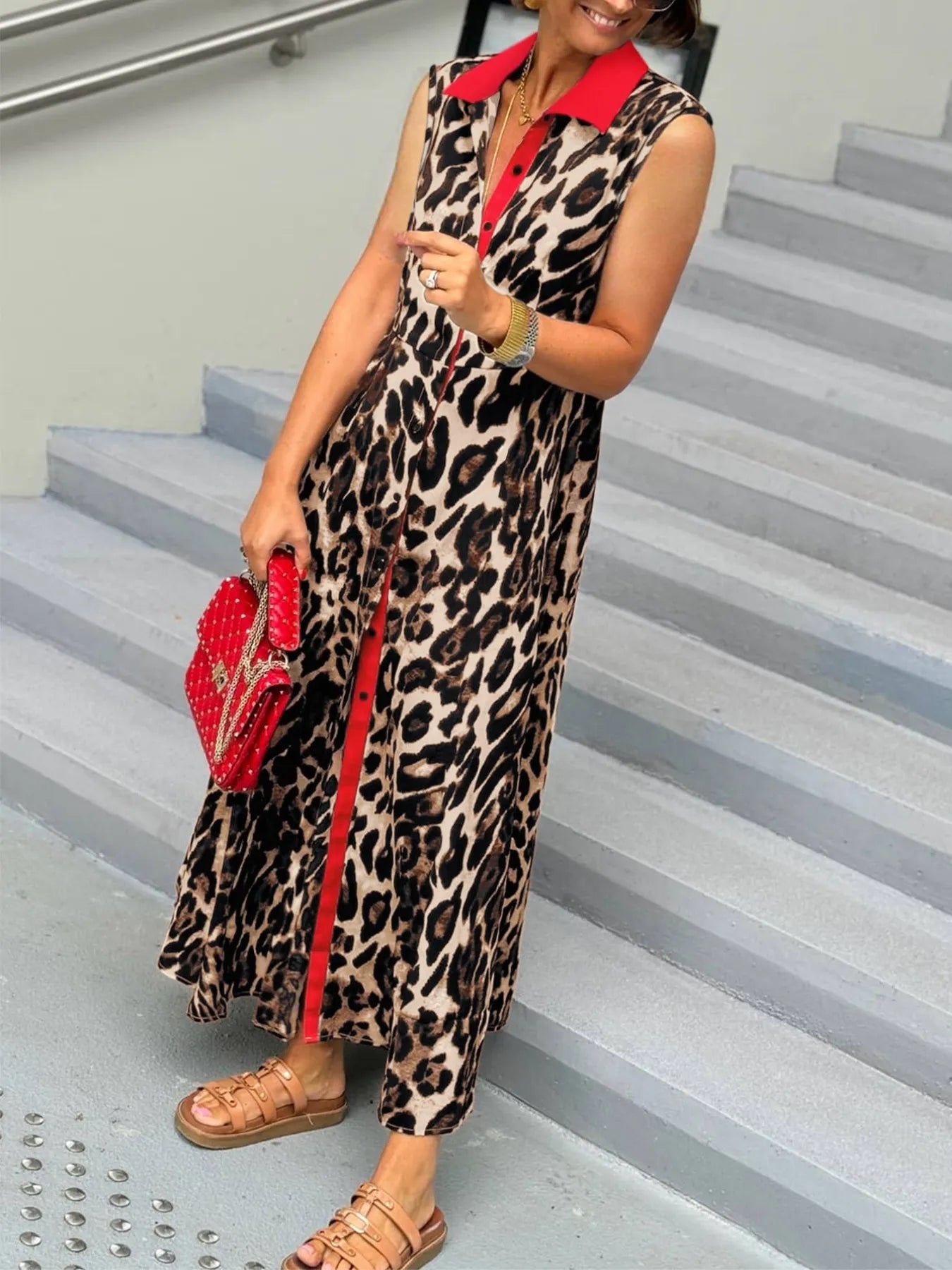 Plus Size Leopard Print Sleeveless Maxi Dress - Tigbul's Variety Fashion Shop