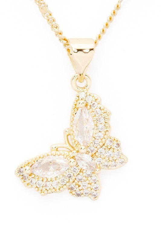 CZ Butterfly Pendant Necklace - Tigbul's Variety Fashion Shop