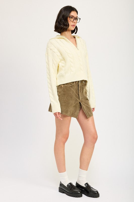 CABLE KNIT SWEATER WITH HALF ZIP - Tigbul's Variety Fashion Shop