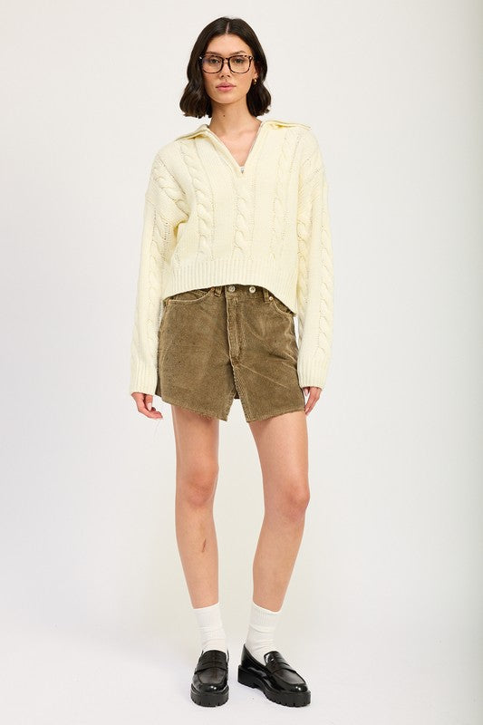 CABLE KNIT SWEATER WITH HALF ZIP - Tigbul's Variety Fashion Shop