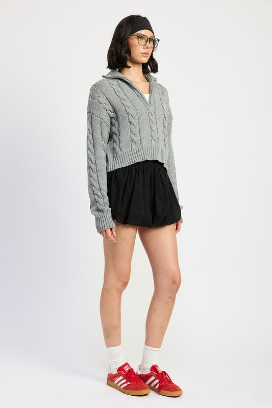 CABLE KNIT SWEATER WITH HALF ZIP - Tigbul's Variety Fashion Shop