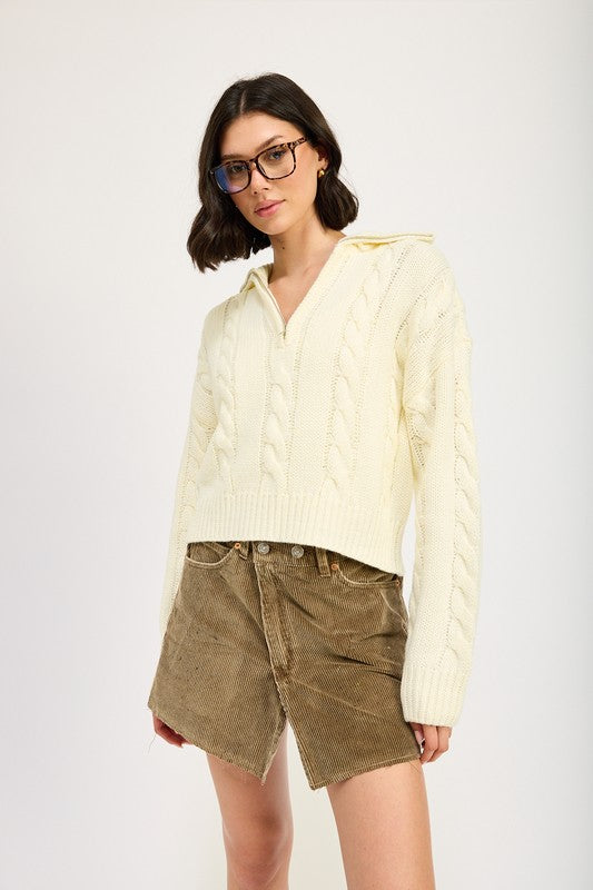 CABLE KNIT SWEATER WITH HALF ZIP - Tigbul's Variety Fashion Shop