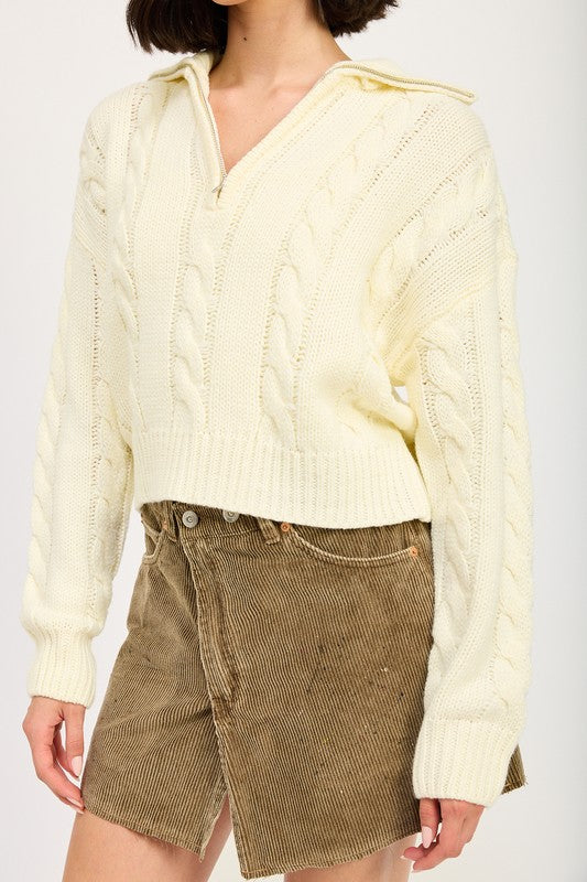 CABLE KNIT SWEATER WITH HALF ZIP - Tigbul's Variety Fashion Shop