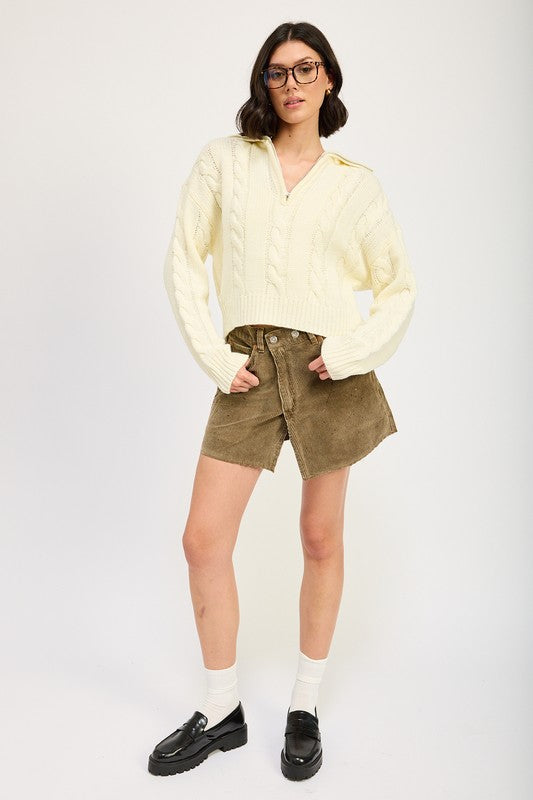 CABLE KNIT SWEATER WITH HALF ZIP - Tigbul's Variety Fashion Shop