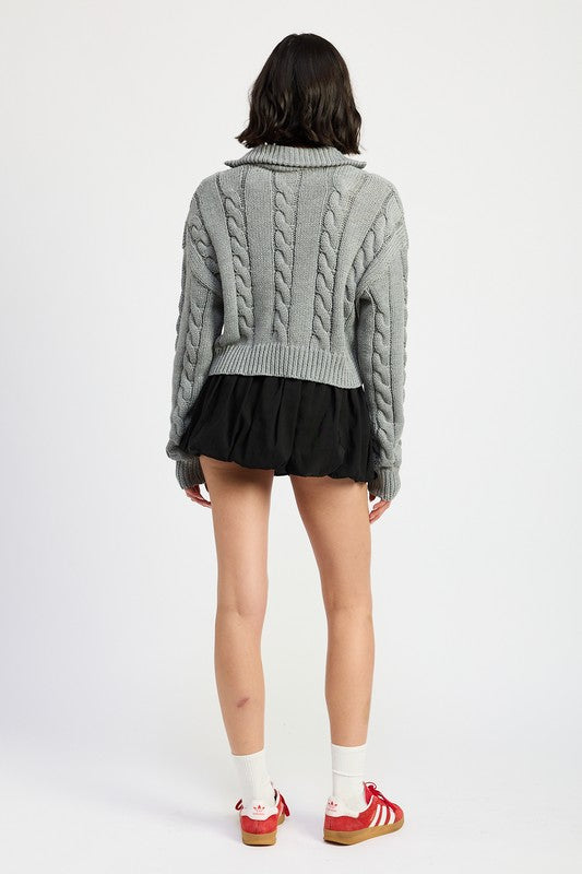 CABLE KNIT SWEATER WITH HALF ZIP - Tigbul's Variety Fashion Shop