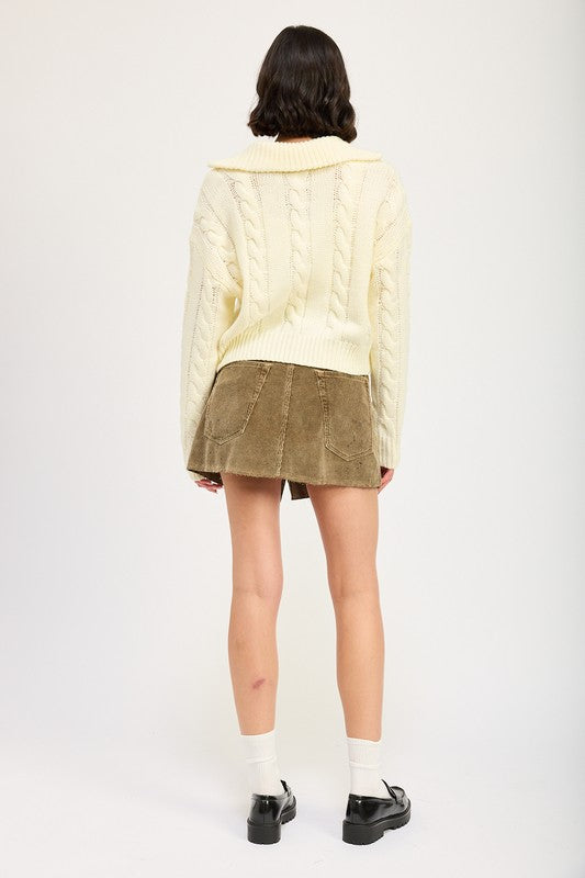 CABLE KNIT SWEATER WITH HALF ZIP - Tigbul's Variety Fashion Shop
