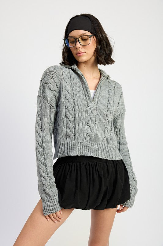 CABLE KNIT SWEATER WITH HALF ZIP - Tigbul's Variety Fashion Shop