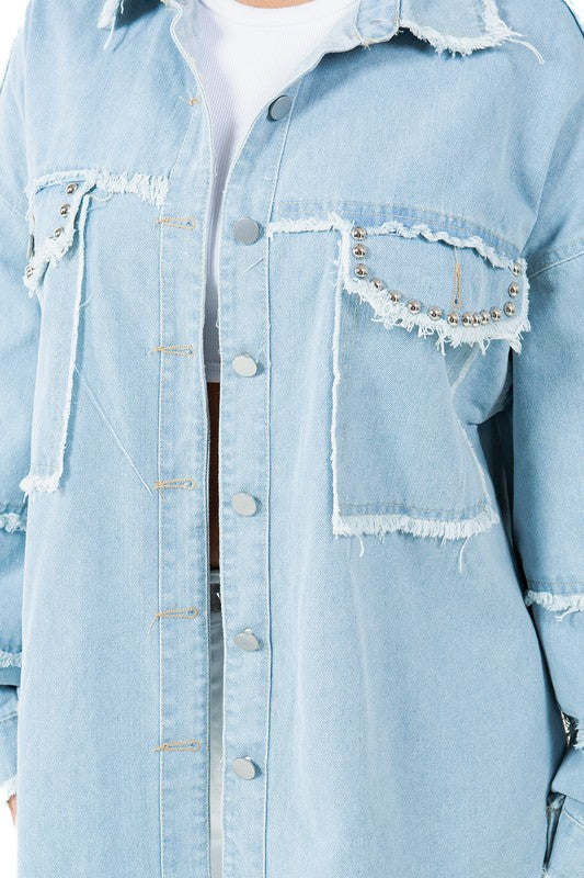 WOMEN FASHION OVERSIZE DENIM SHIRT - Tigbul's Variety Fashion Shop