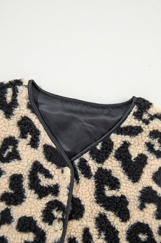 Leopard Print Sherpa Button Front Vest Coat - Tigbul's Variety Fashion Shop