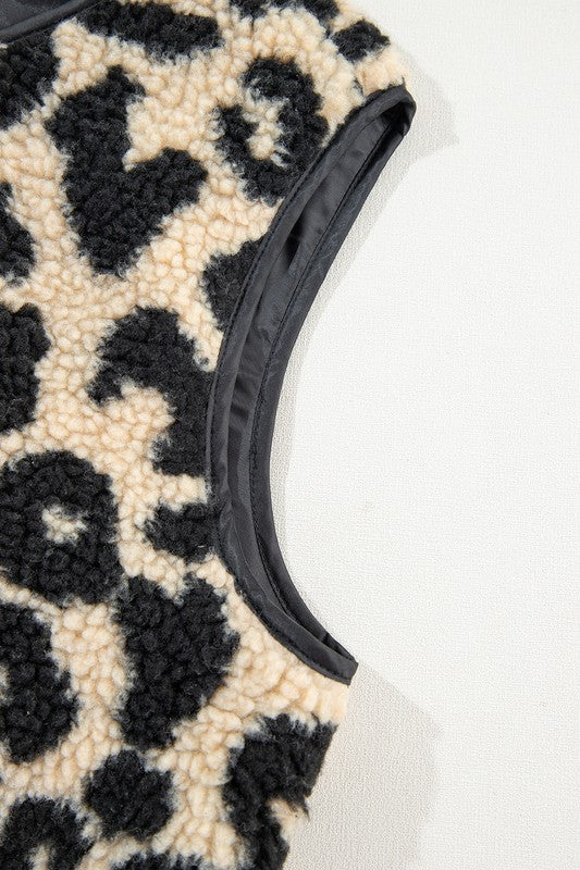 Leopard Print Sherpa Button Front Vest Coat - Tigbul's Variety Fashion Shop