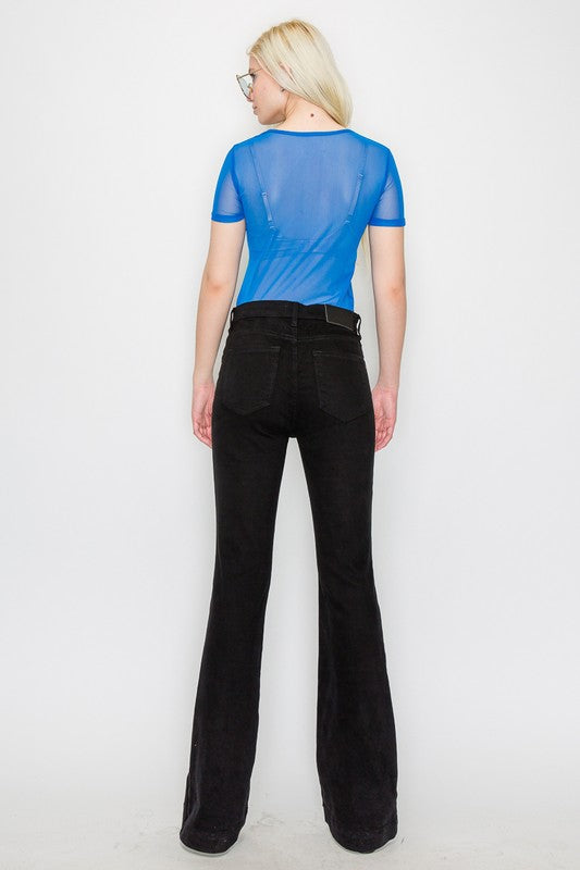 EMBELLISHED HIGH RISE CROSS OVER FLARE JEANS - Tigbul's Variety Fashion Shop