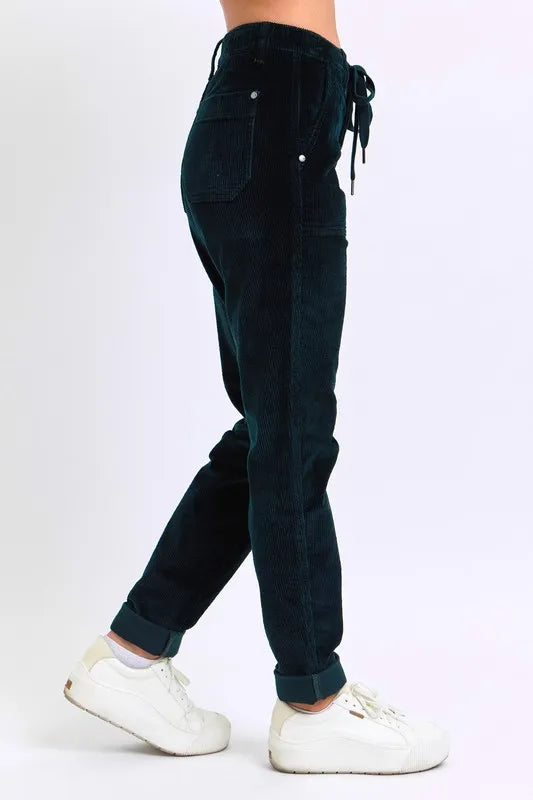 Judy Blue Green High Waist Corduroy Cuffed Jogger Plus Size - Tigbul's Variety Fashion Shop