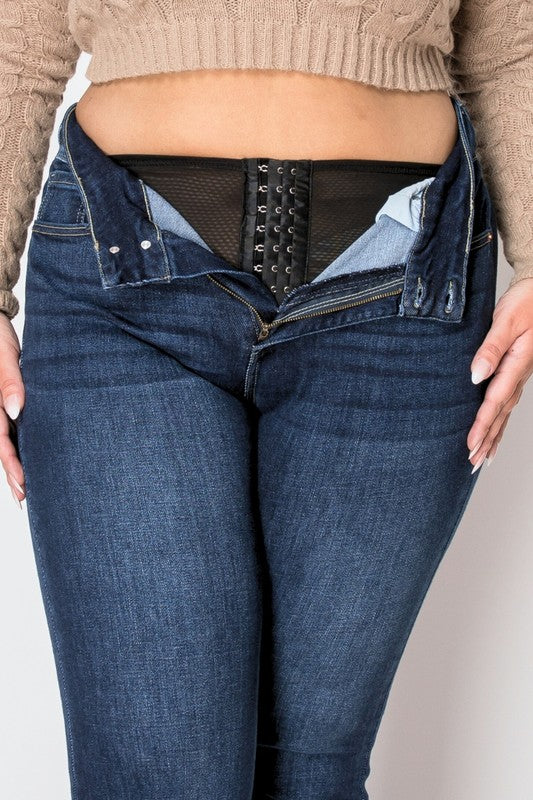 PLUS CORSET HIGH RISE DOUBLE WAIST BOOTCUT JEANS - Tigbul's Variety Fashion Shop