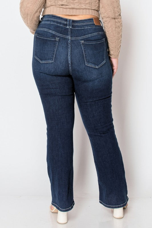 PLUS CORSET HIGH RISE DOUBLE WAIST BOOTCUT JEANS - Tigbul's Variety Fashion Shop