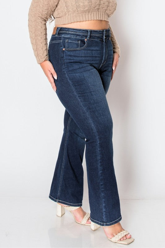 PLUS CORSET HIGH RISE DOUBLE WAIST BOOTCUT JEANS - Tigbul's Variety Fashion Shop
