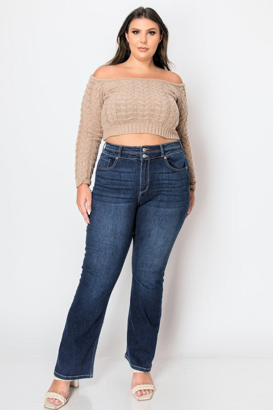 PLUS CORSET HIGH RISE DOUBLE WAIST BOOTCUT JEANS - Tigbul's Variety Fashion Shop