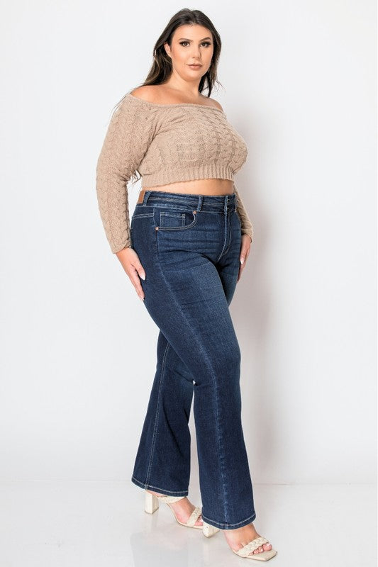 PLUS CORSET HIGH RISE DOUBLE WAIST BOOTCUT JEANS - Tigbul's Variety Fashion Shop