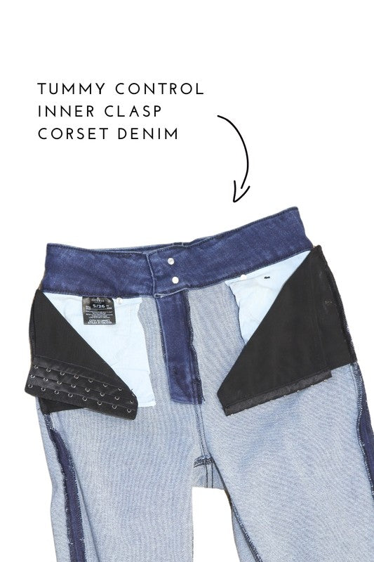 PLUS CORSET HIGH RISE DOUBLE WAIST BOOTCUT JEANS - Tigbul's Variety Fashion Shop