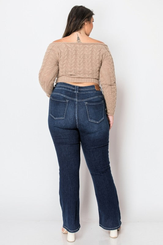 PLUS CORSET HIGH RISE DOUBLE WAIST BOOTCUT JEANS - Tigbul's Variety Fashion Shop