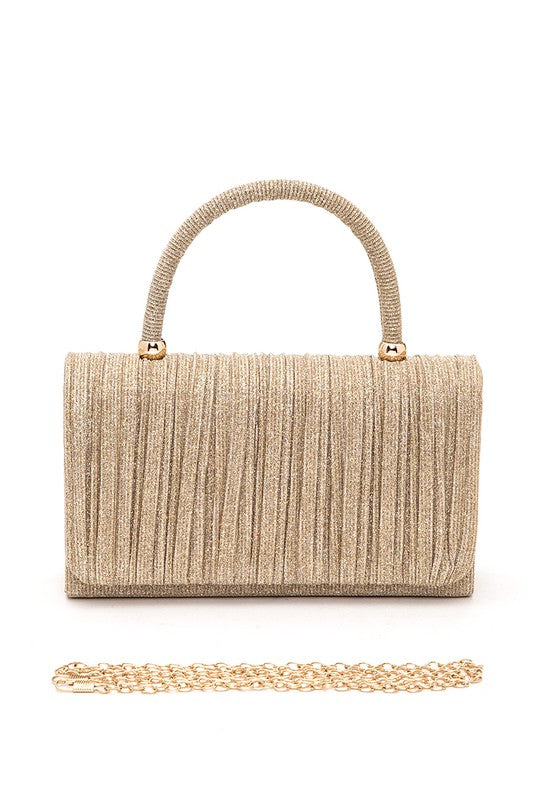 Lurex Pleated Top Handle Evening Clutch Bag - Tigbul's Variety Fashion Shop
