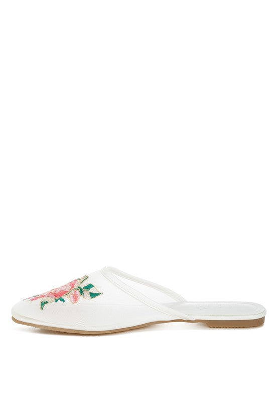 Shara Floral Embroidered Mesh Mules - Tigbul's Variety Fashion Shop