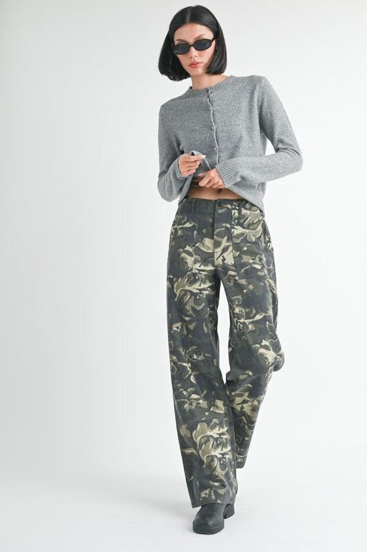 Vintage Print Straight Leg Pants With Pockets - Tigbul's Variety Fashion Shop