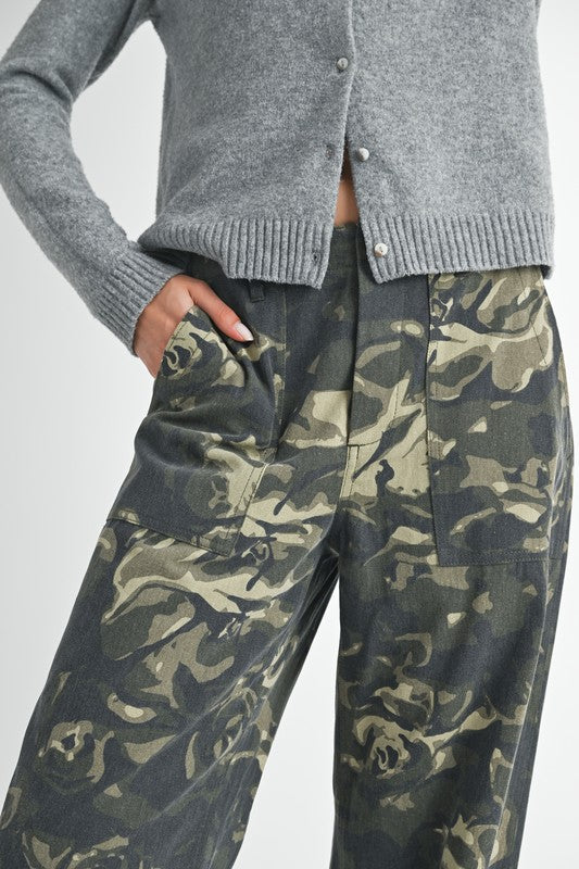Vintage Print Straight Leg Pants With Pockets - Tigbul's Variety Fashion Shop