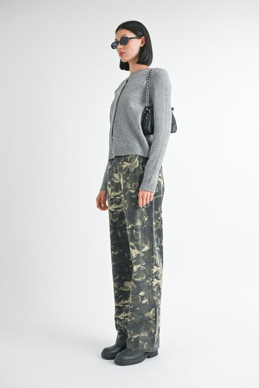 Vintage Print Straight Leg Pants With Pockets - Tigbul's Variety Fashion Shop