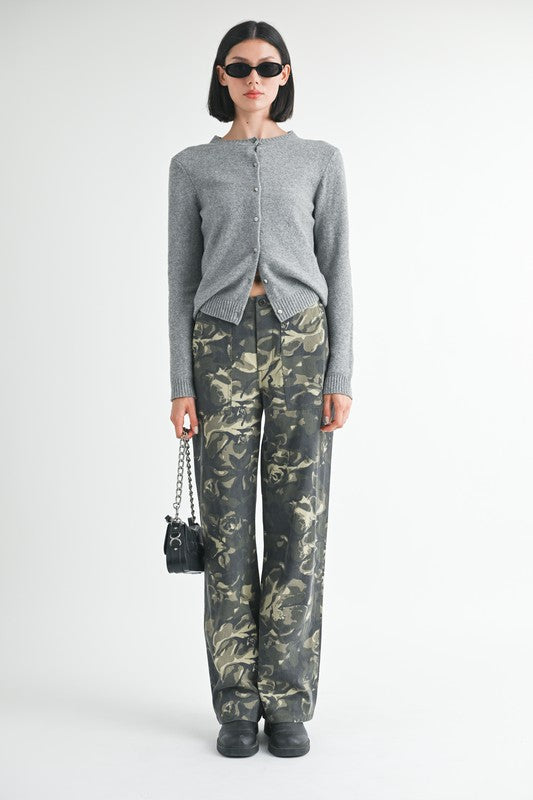 Vintage Print Straight Leg Pants With Pockets - Tigbul's Variety Fashion Shop