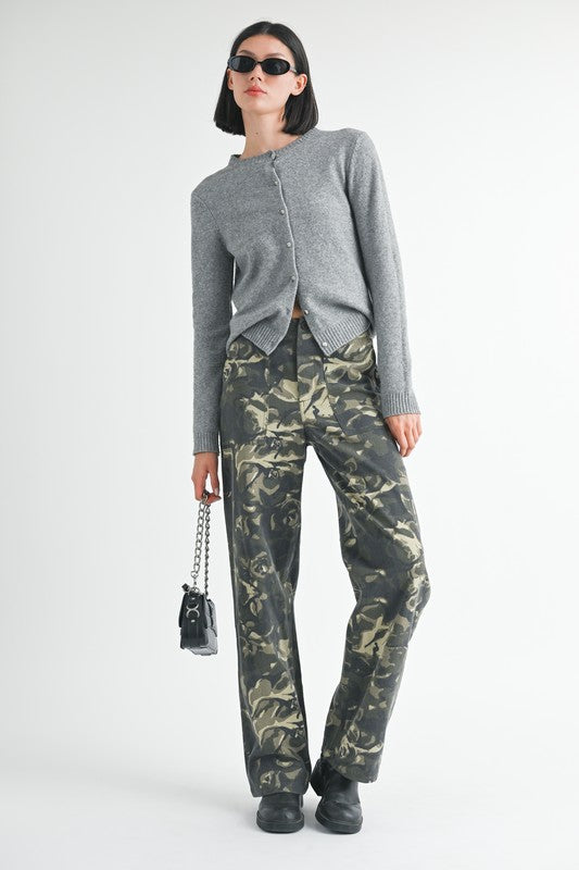Vintage Print Straight Leg Pants With Pockets - Tigbul's Variety Fashion Shop