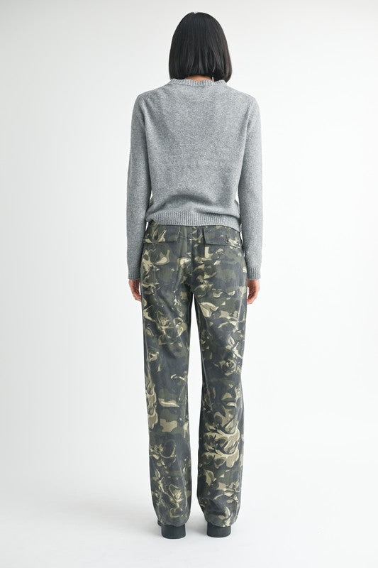 Vintage Print Straight Leg Pants With Pockets - Tigbul's Variety Fashion Shop