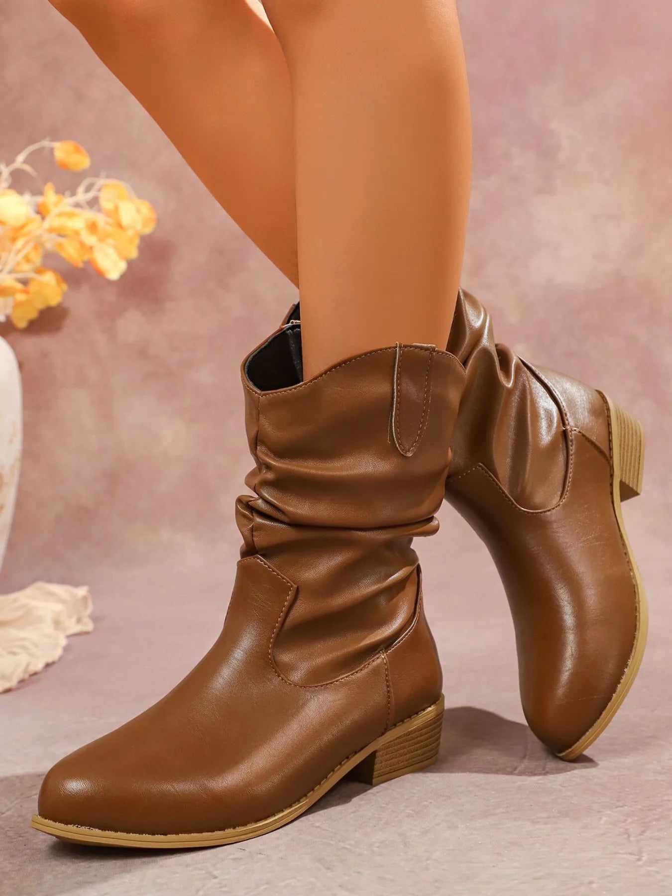 Mid-Calf Western Boots with Block Heels - Tigbul's Variety Fashion Shop