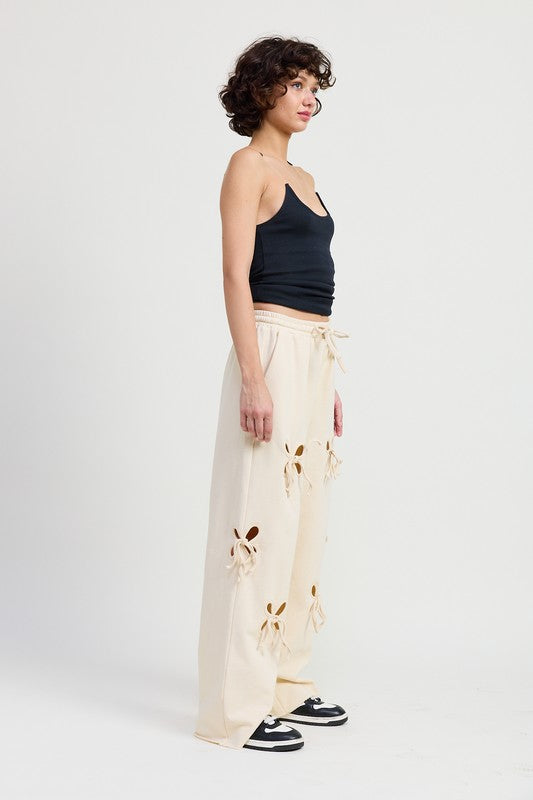 French Terry Pants With Cutout Details - Tigbul's Variety Fashion Shop