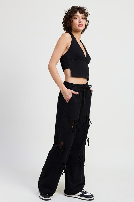 French Terry Pants With Cutout Details - Tigbul's Variety Fashion Shop