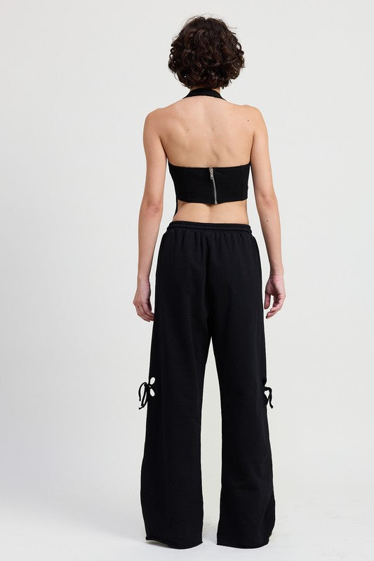 French Terry Pants With Cutout Details - Tigbul's Variety Fashion Shop