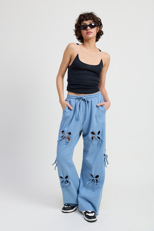 French Terry Pants With Cutout Details - Tigbul's Variety Fashion Shop