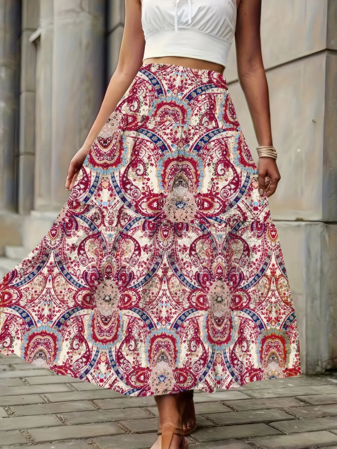 Smocked Printed High Waist Skirt - Tigbul's Variety Fashion Shop